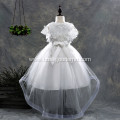 Children Sleeveless Princess Lace Floral Printed Birthday white flower girls dresses for weeding